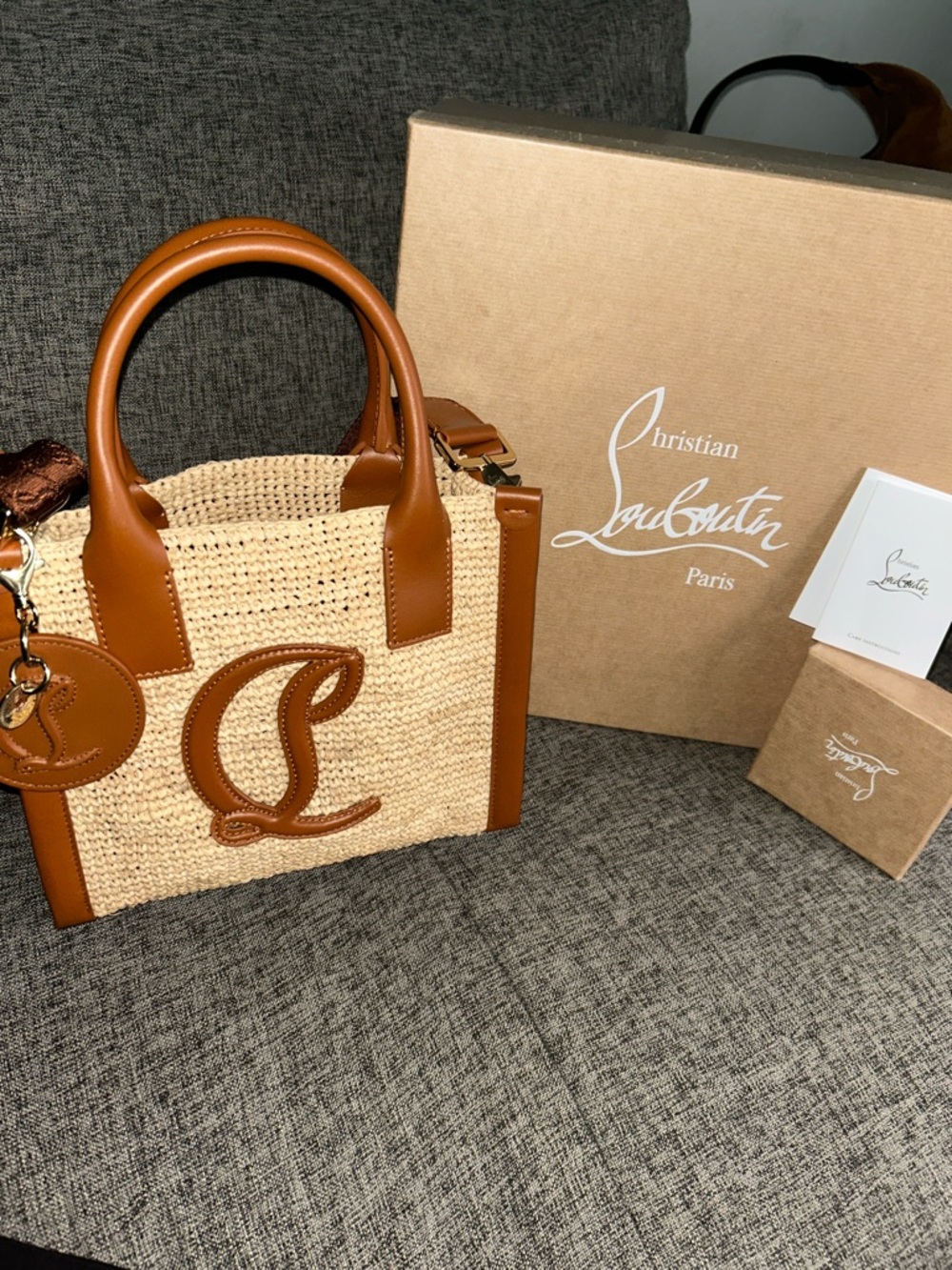 Christian Louboutin Tan and Natural Raffia Tote